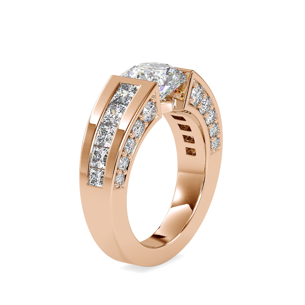 SKU: 0109 (10K) Round Tension-set Solitaire With Wide Diamond Shank Ring in Rose Gold.