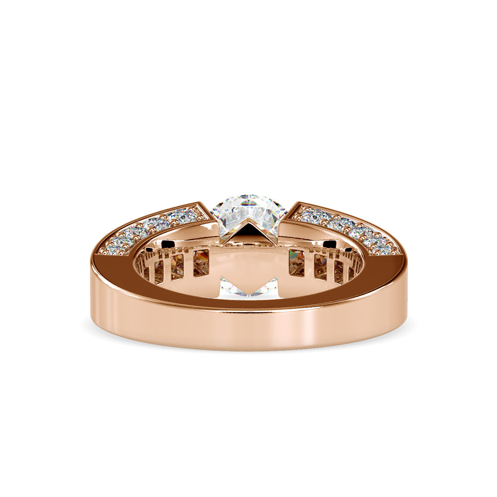 SKU: 0109 (18K) Round Tension-set Solitaire With Wide Diamond Shank Ring in Rose Gold.