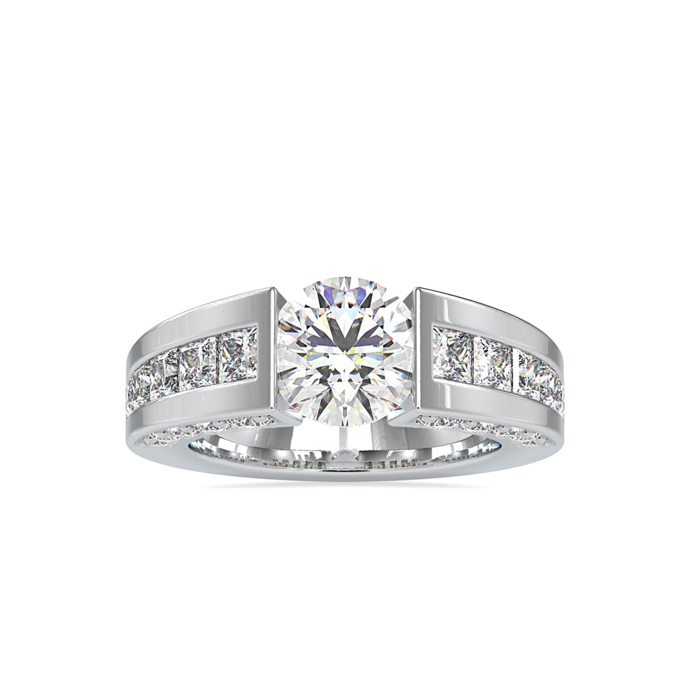 SKU: 0109 (10K) Round Tension-set Solitaire With Wide Diamond Shank Ring in Rose Gold.