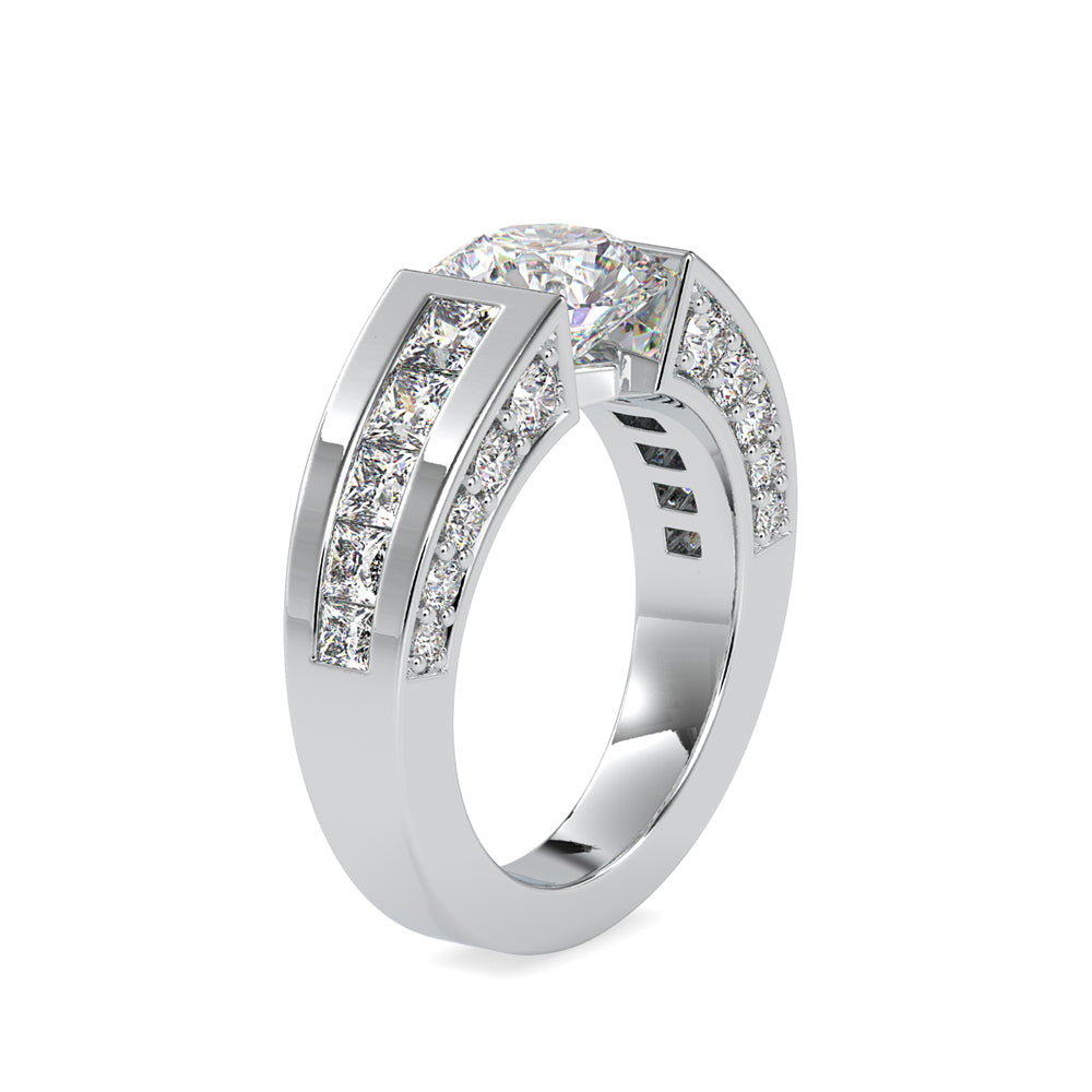 SKU: 0109 (14K) Round Tension-set Solitaire With Wide Diamond Shank Ring in Rose Gold.