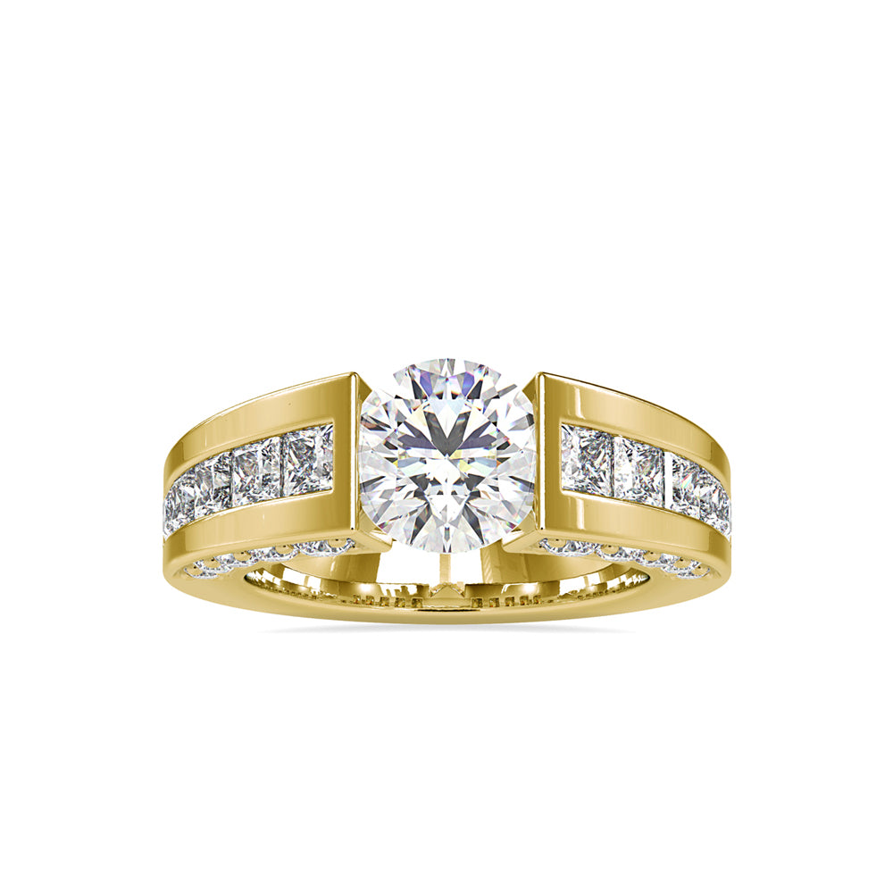 SKU: 0109 (10K) Round Tension-set Solitaire With Wide Diamond Shank Ring in Rose Gold.