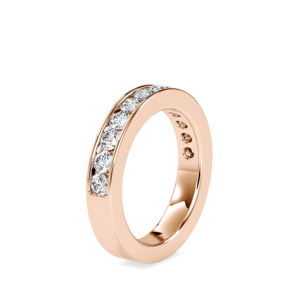 SKU: 0110 (14K) Wide Channel-set Wedding Band in Rose Gold.