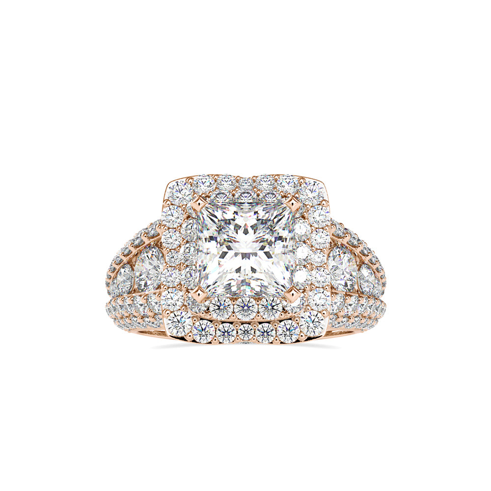 SKU: 0112 (18K) Crowned Cushion-Cut Double Halo Engagment Ring in Rose Gold.