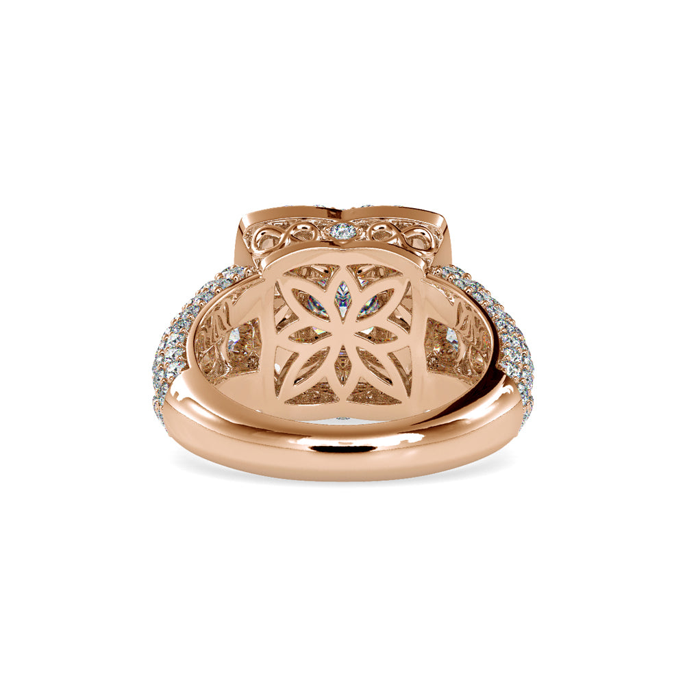 SKU: 0112 (14K) Crowned Cushion-Cut Double Halo Engagment Ring in Rose Gold.