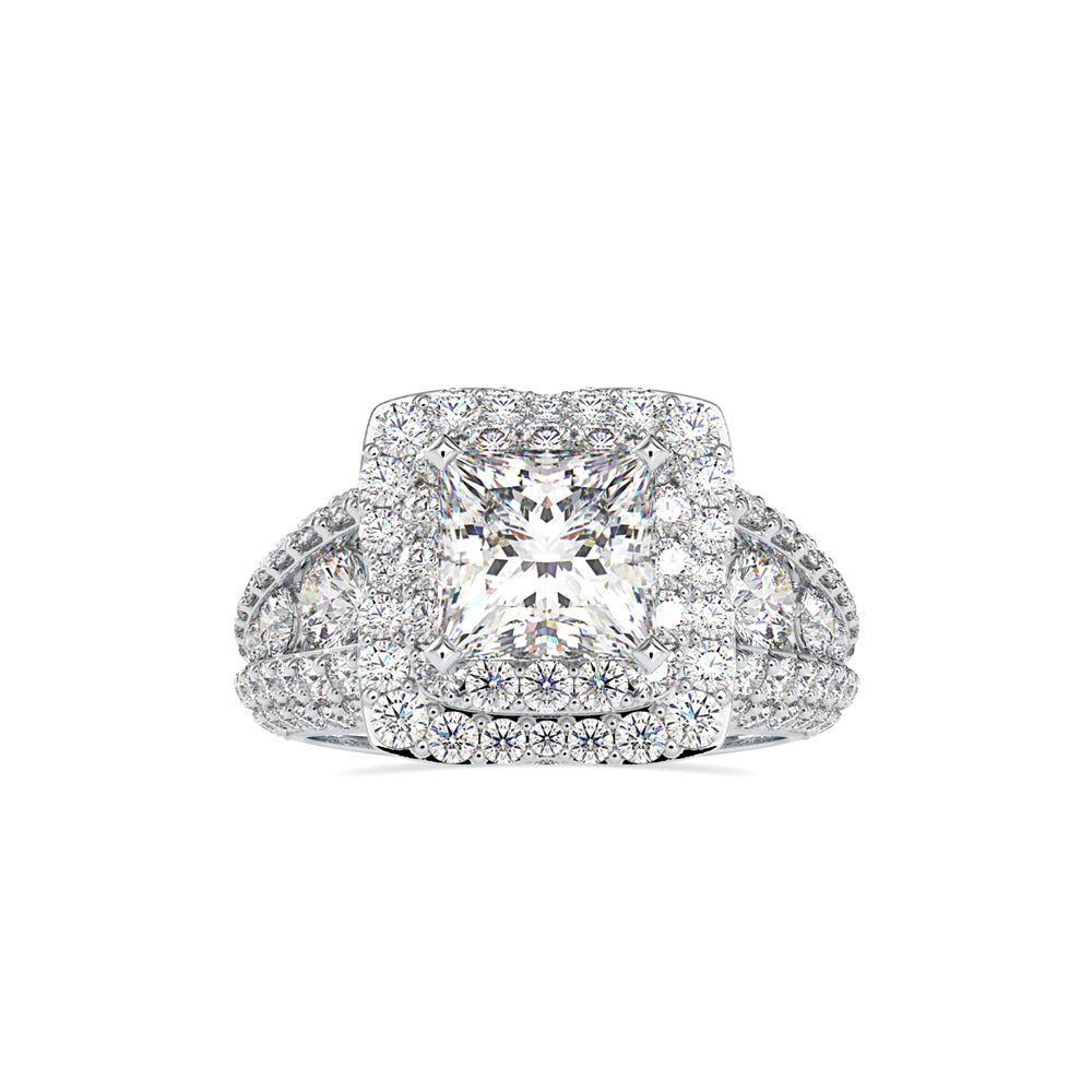 SKU: 0112 (14K) Crowned Cushion-Cut Double Halo Engagment Ring in Rose Gold.