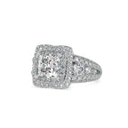 SKU: 0112 (14K) Crowned Cushion-Cut Double Halo Engagment Ring in Rose Gold.