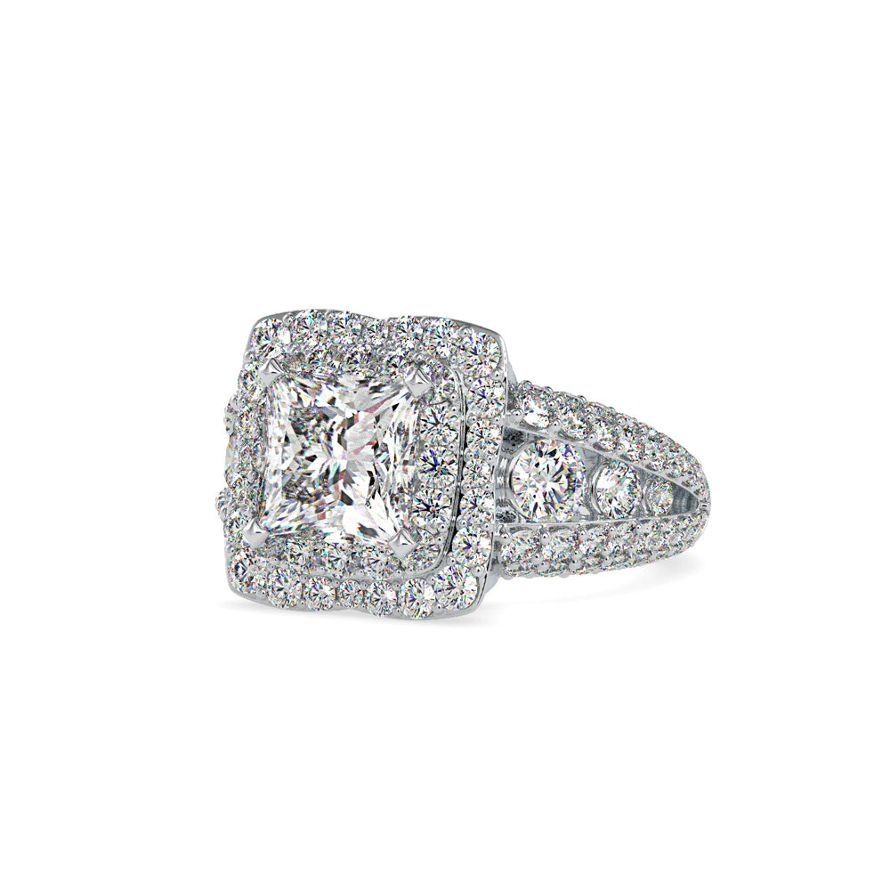SKU: 0112 (14K) Crowned Cushion-Cut Double Halo Engagment Ring in Rose Gold.