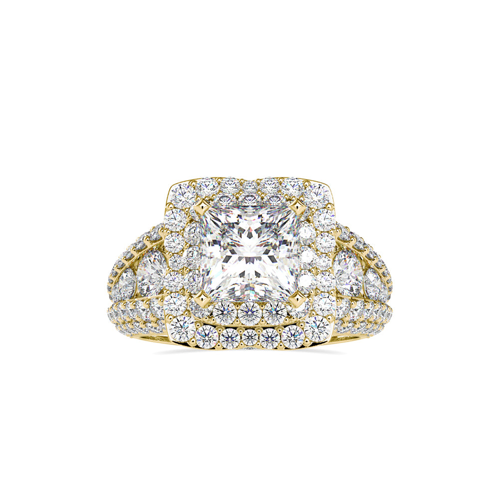 SKU: 0112 (18K) Crowned Cushion-Cut Double Halo Engagment Ring in Rose Gold.