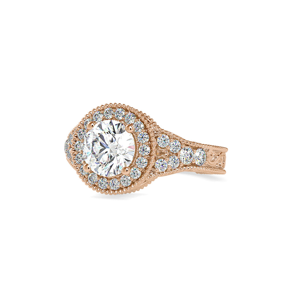SKU: 0113 (22K) Vintage Filigree Round Halo Engagment Ring in Rose Gold.