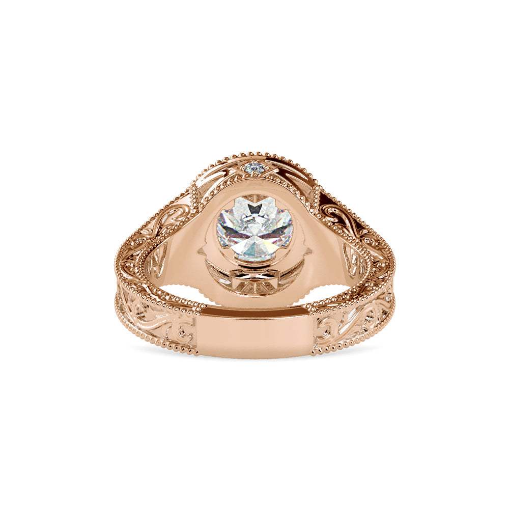 SKU: 0113 (14K) Vintage Filigree Round Halo Engagment Ring in Rose Gold.
