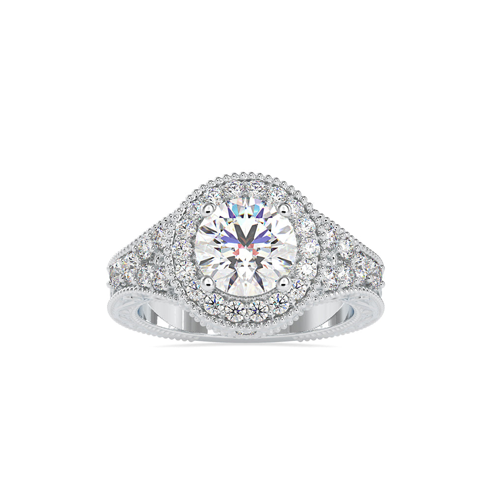 SKU: 0113 (22K) Vintage Filigree Round Halo Engagment Ring in Rose Gold.