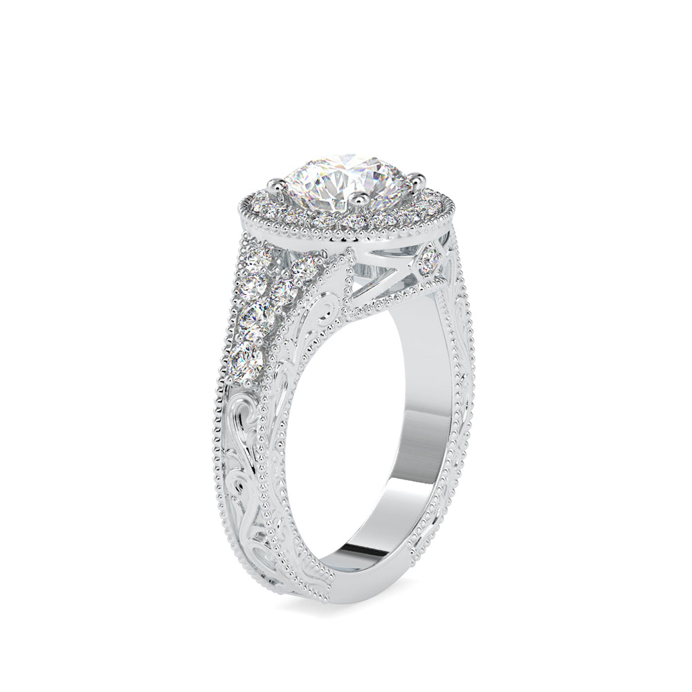 SKU: 0113 (14K) Vintage Filigree Round Halo Engagment Ring in Rose Gold.