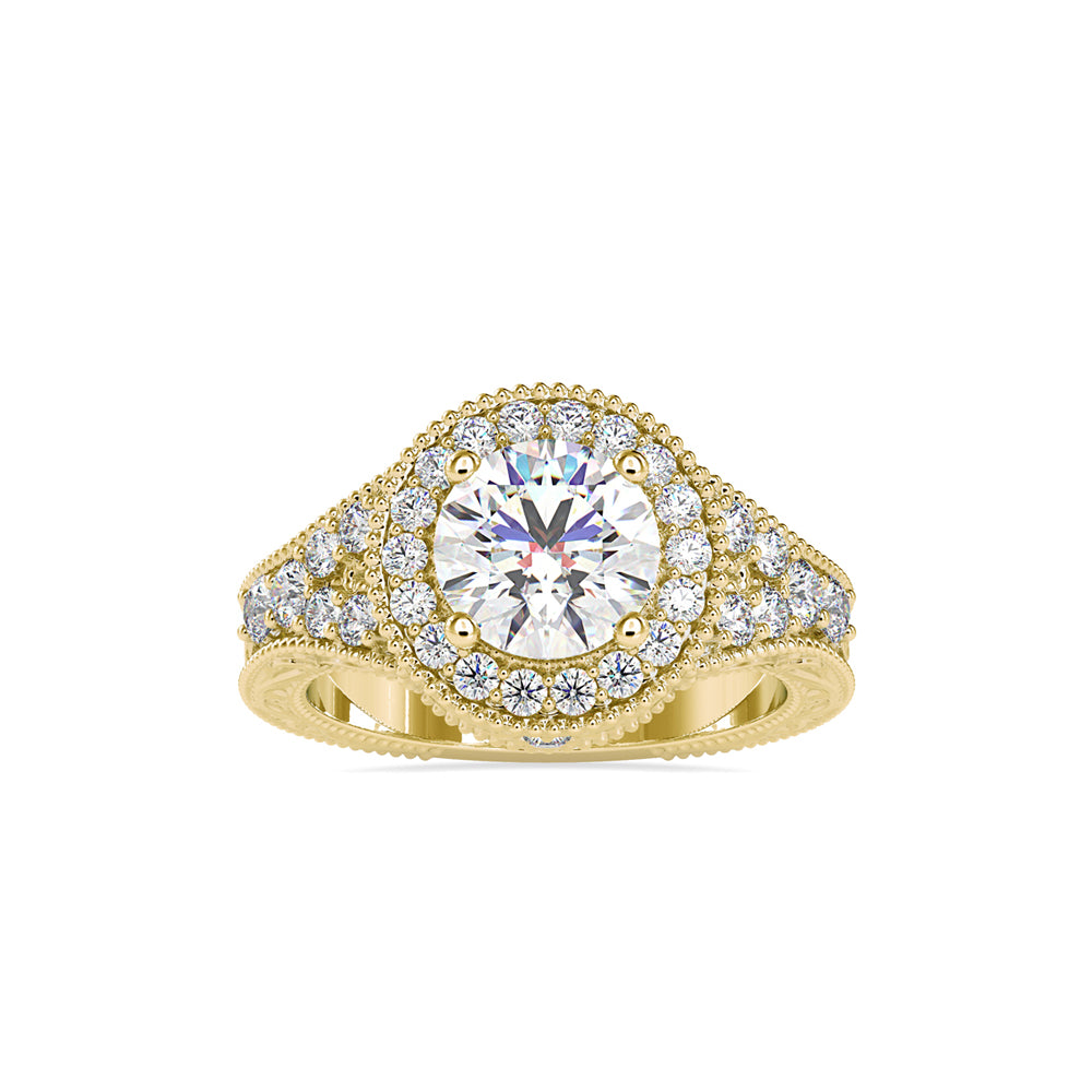 SKU: 0113 (14K) Vintage Filigree Round Halo Engagment Ring in Rose Gold.