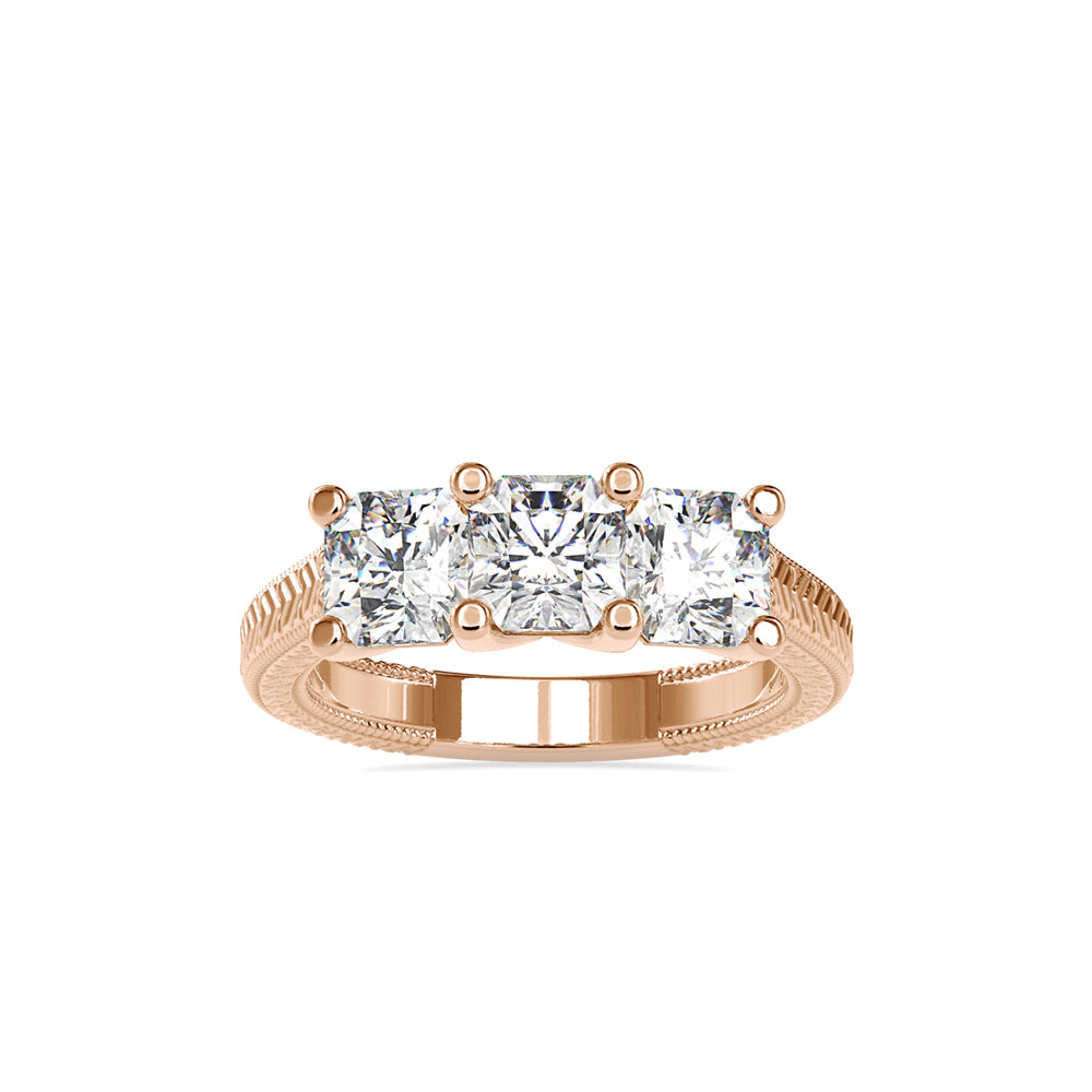 SKU: 0115 (10K) Vintage Filigree Three-Stone Engagment Ring in Rose Gold.