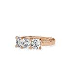 SKU: 0115 (10K) Vintage Filigree Three-Stone Engagment Ring in Rose Gold.