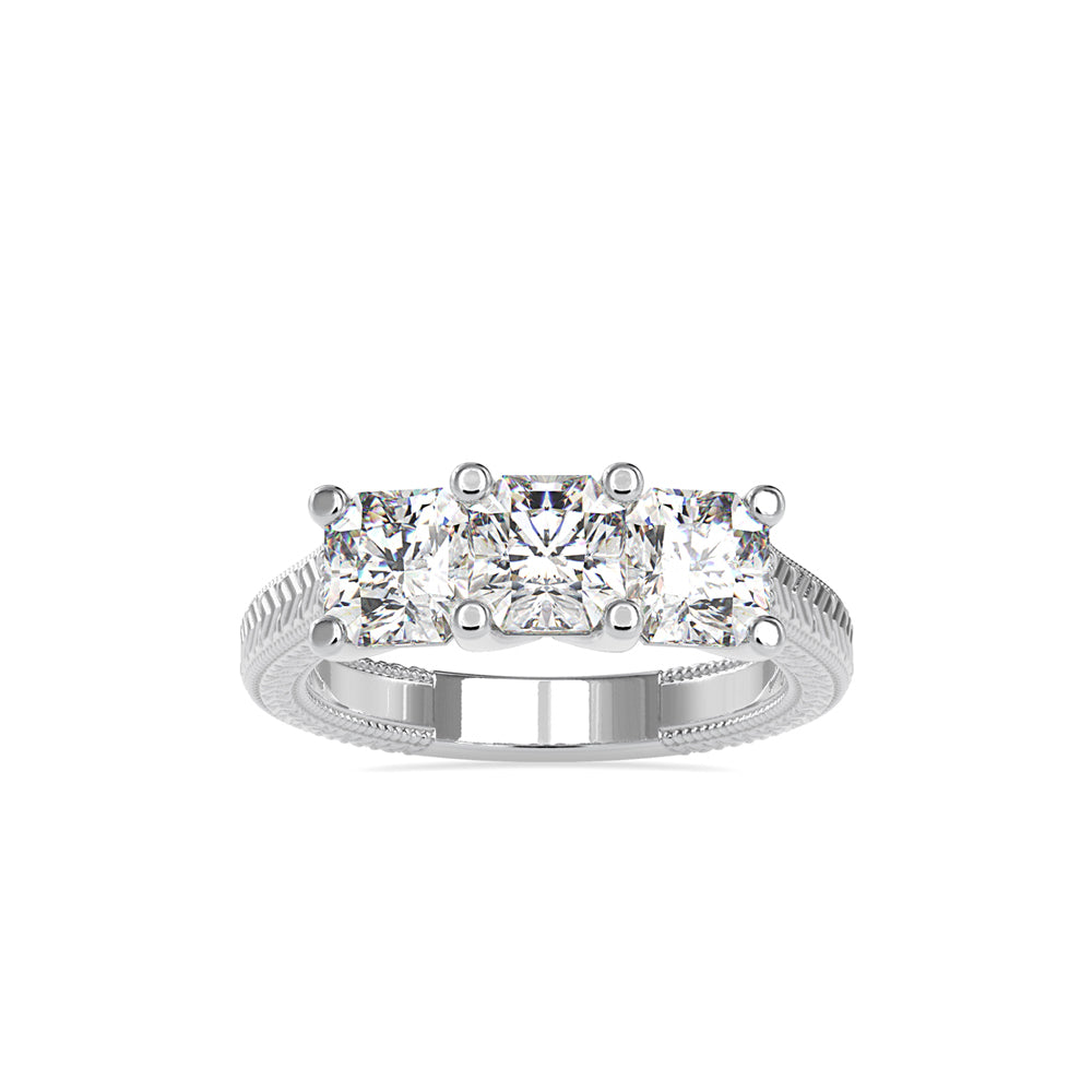 SKU: 0115 (18K) Vintage Filigree Three-Stone Engagment Ring in Rose Gold.