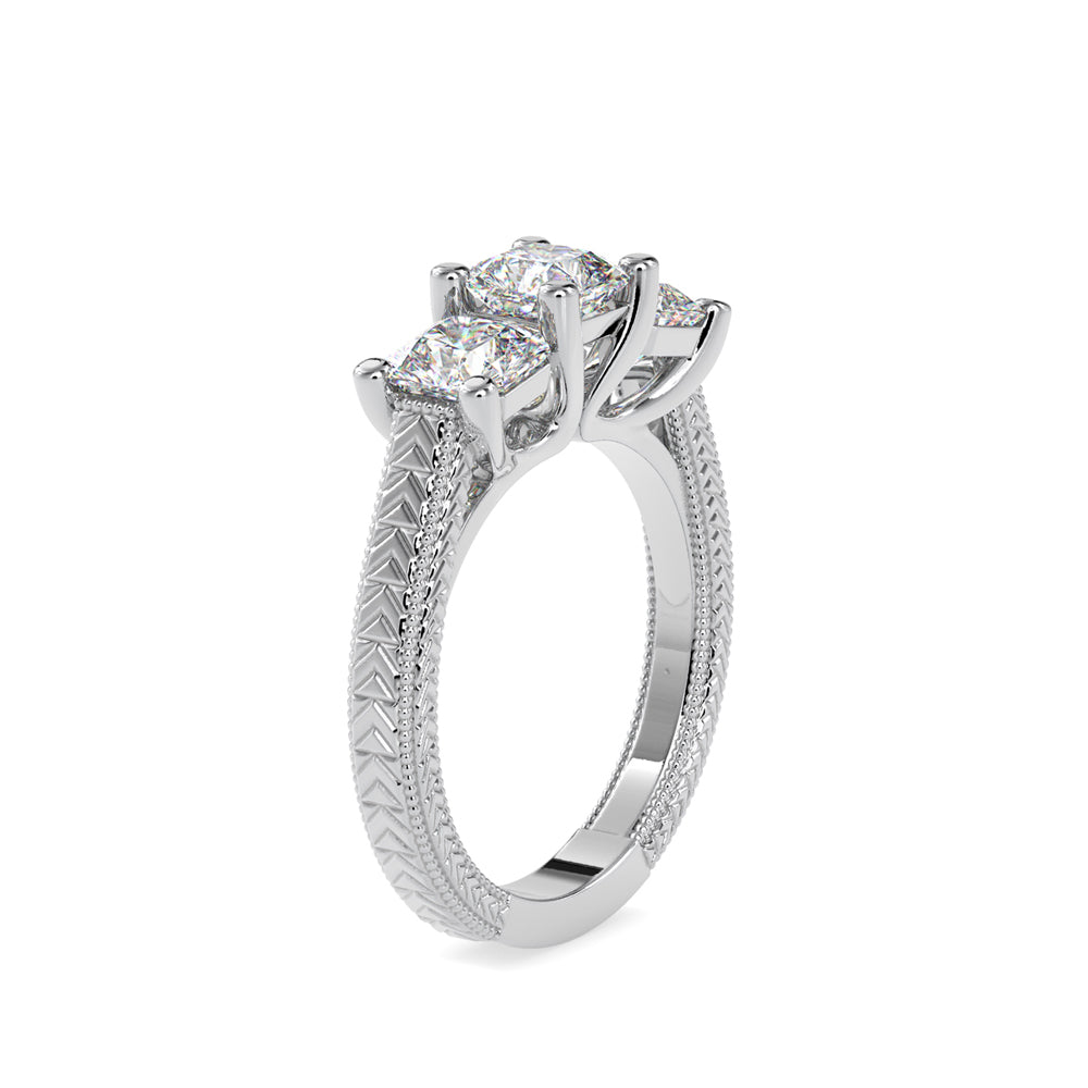 SKU: 0115 (22K) Vintage Filigree Three-Stone Engagment Ring in Rose Gold.