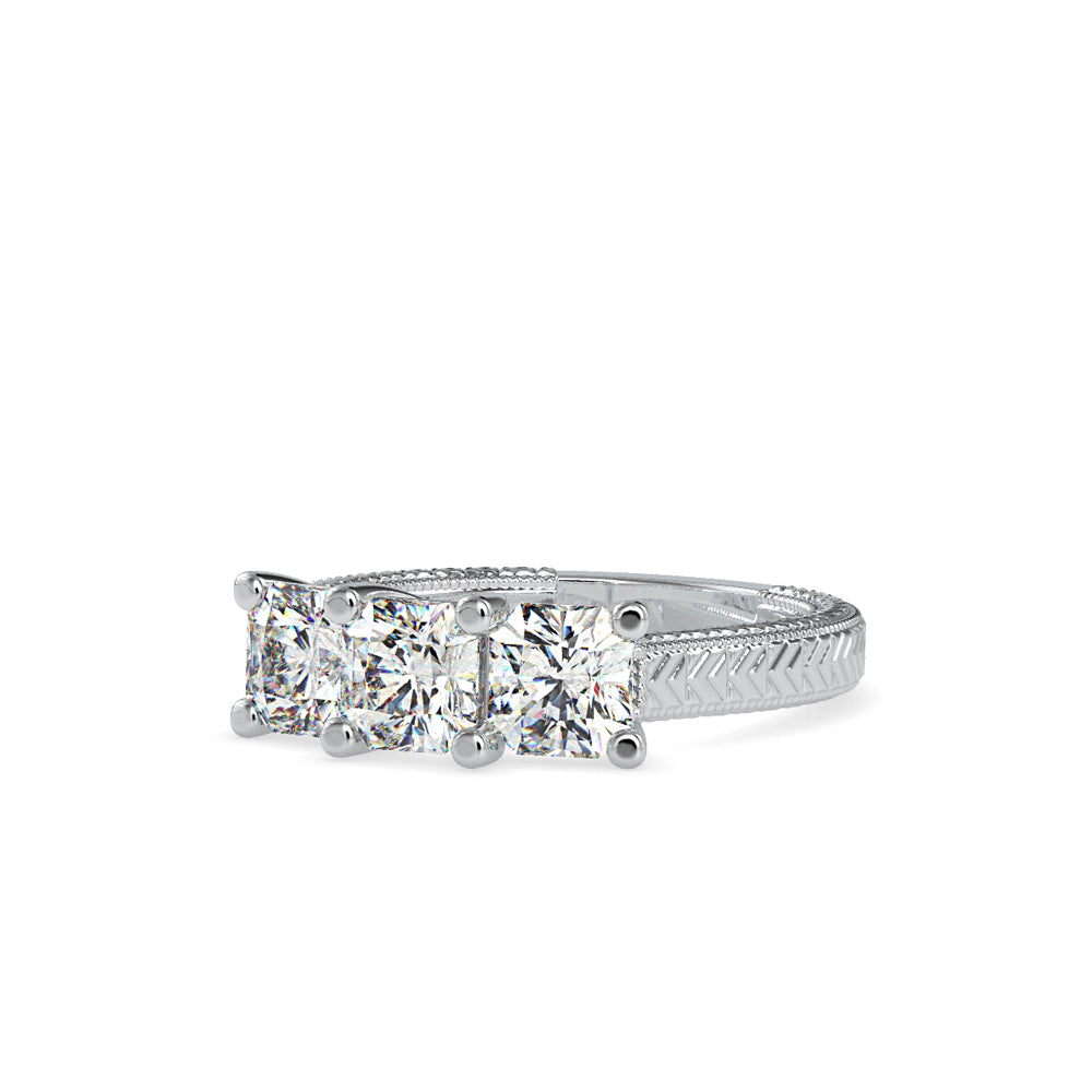 SKU: 0115 (10K) Vintage Filigree Three-Stone Engagment Ring in Rose Gold.