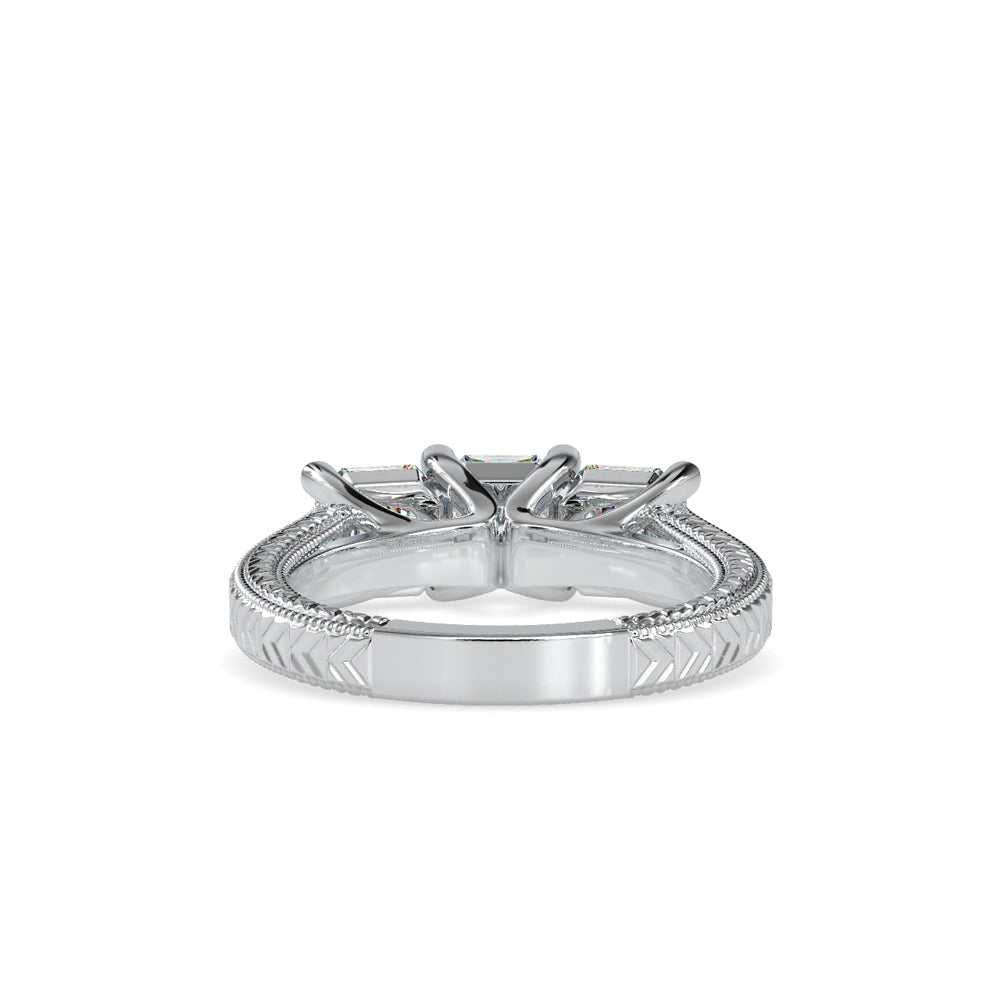 SKU: 0115 (18K) Vintage Filigree Three-Stone Engagment Ring in Rose Gold.