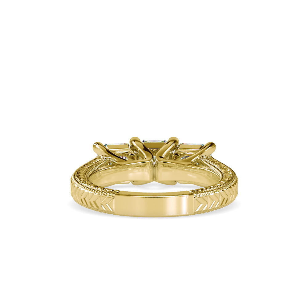 SKU: 0115 (14K) Vintage Filigree Three-Stone Engagment Ring in Rose Gold.