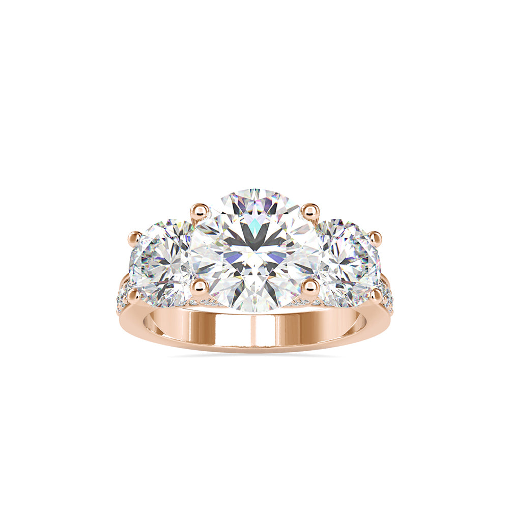SKU: 0120 (22K) Vintage Triple-Diamond Engagment Ring in Rose Gold.