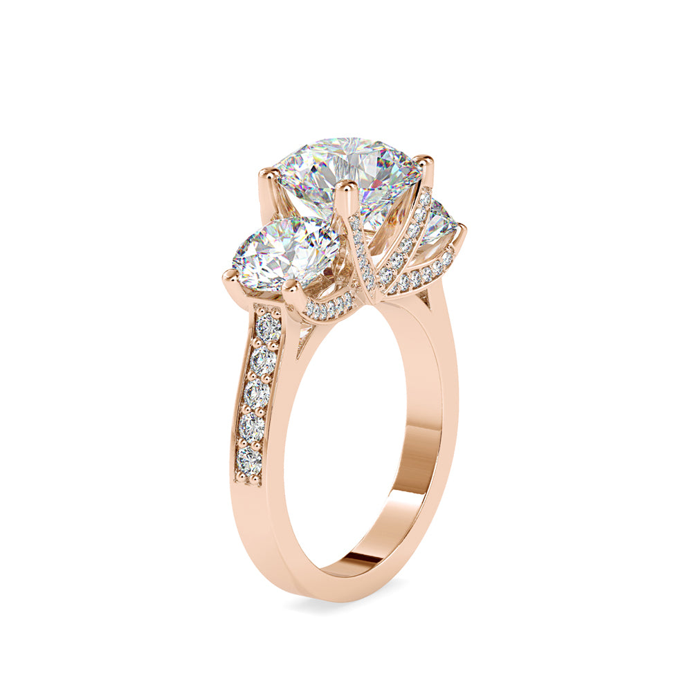 SKU: 0120 (10K) Vintage Triple-Diamond Engagment Ring in Rose Gold.