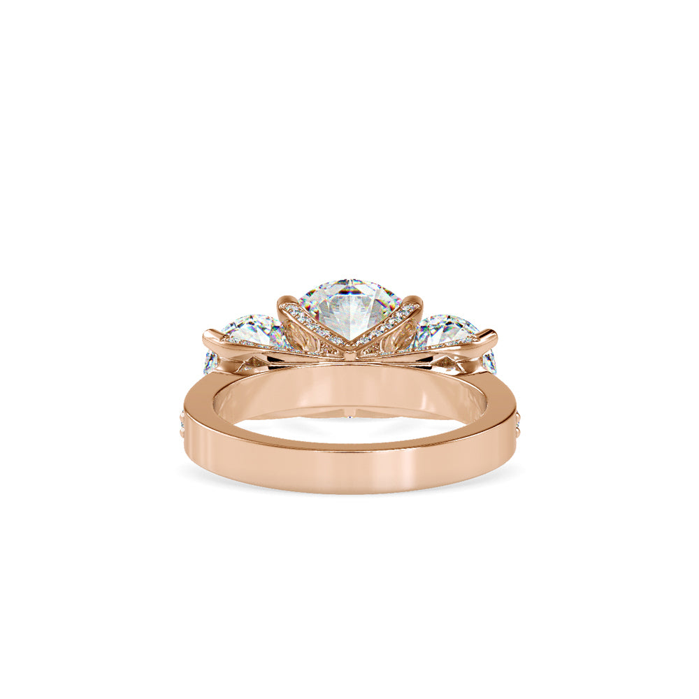 SKU: 0120 (22K) Vintage Triple-Diamond Engagment Ring in Rose Gold.