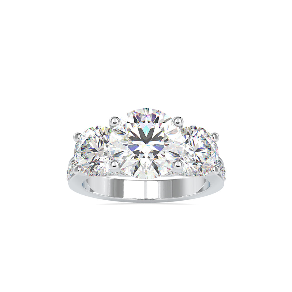 SKU: 0120 (14K) Vintage Triple-Diamond Engagment Ring in Rose Gold.