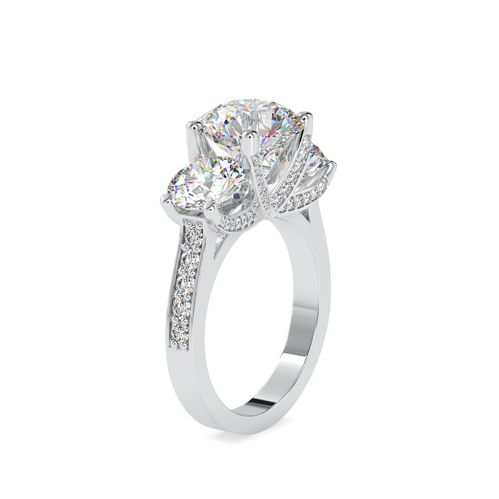 SKU: 0120 (22K) Vintage Triple-Diamond Engagment Ring in Rose Gold.