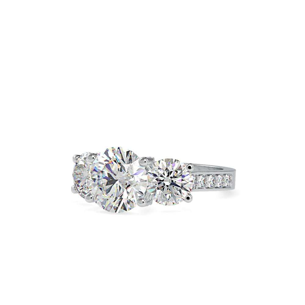 SKU: 0120 (14K) Vintage Triple-Diamond Engagment Ring in Rose Gold.