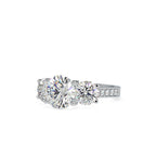 SKU: 0120 (14K) Vintage Triple-Diamond Engagment Ring in Rose Gold.