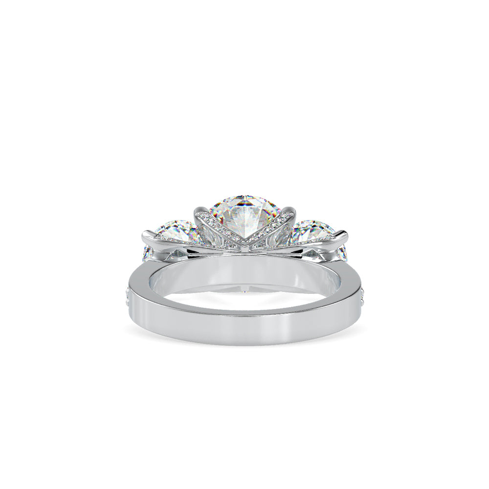 SKU: 0120 (10K) Vintage Triple-Diamond Engagment Ring in Rose Gold.