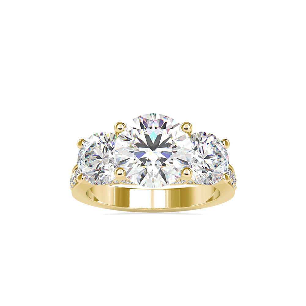 SKU: 0120 (18K) Vintage Triple-Diamond Engagment Ring in Rose Gold.