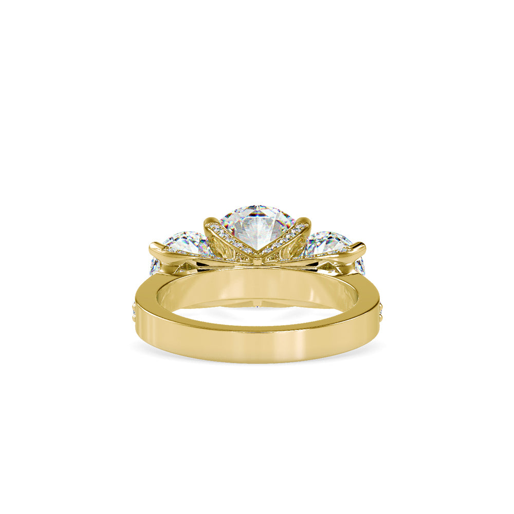 SKU: 0120 (22K) Vintage Triple-Diamond Engagment Ring in Rose Gold.