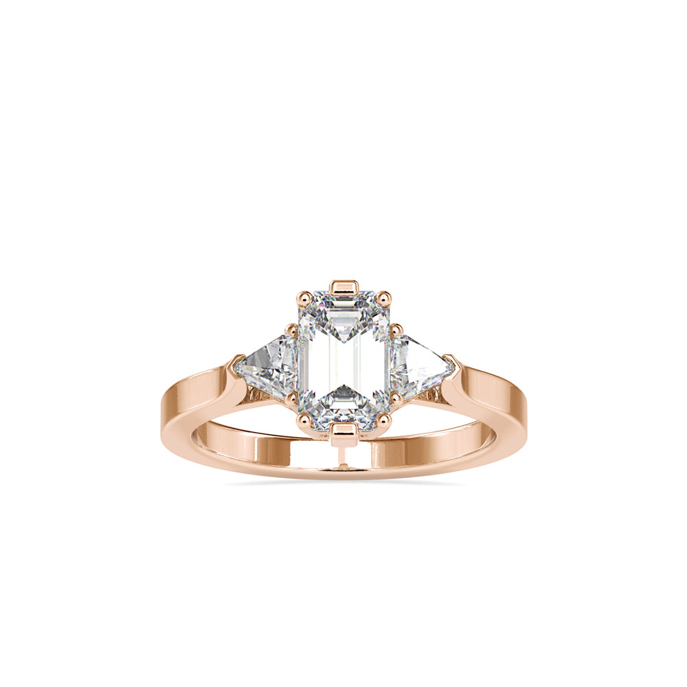 SKU: 0121 (10K)  Emerald Three-Stone Engagment Ring in Rose Gold.