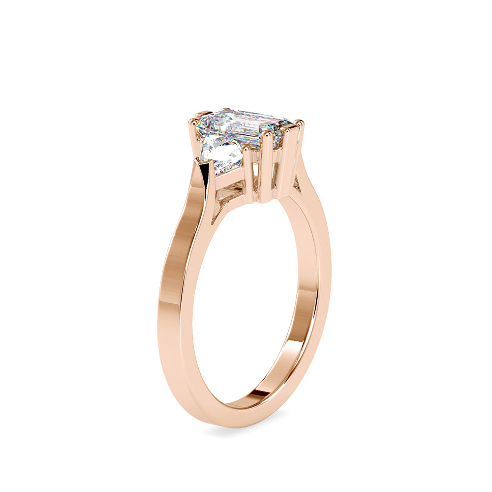 SKU: 0121 (10K)  Emerald Three-Stone Engagment Ring in Rose Gold.