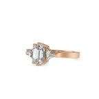 SKU: 0121 (10K)  Emerald Three-Stone Engagment Ring in Rose Gold.