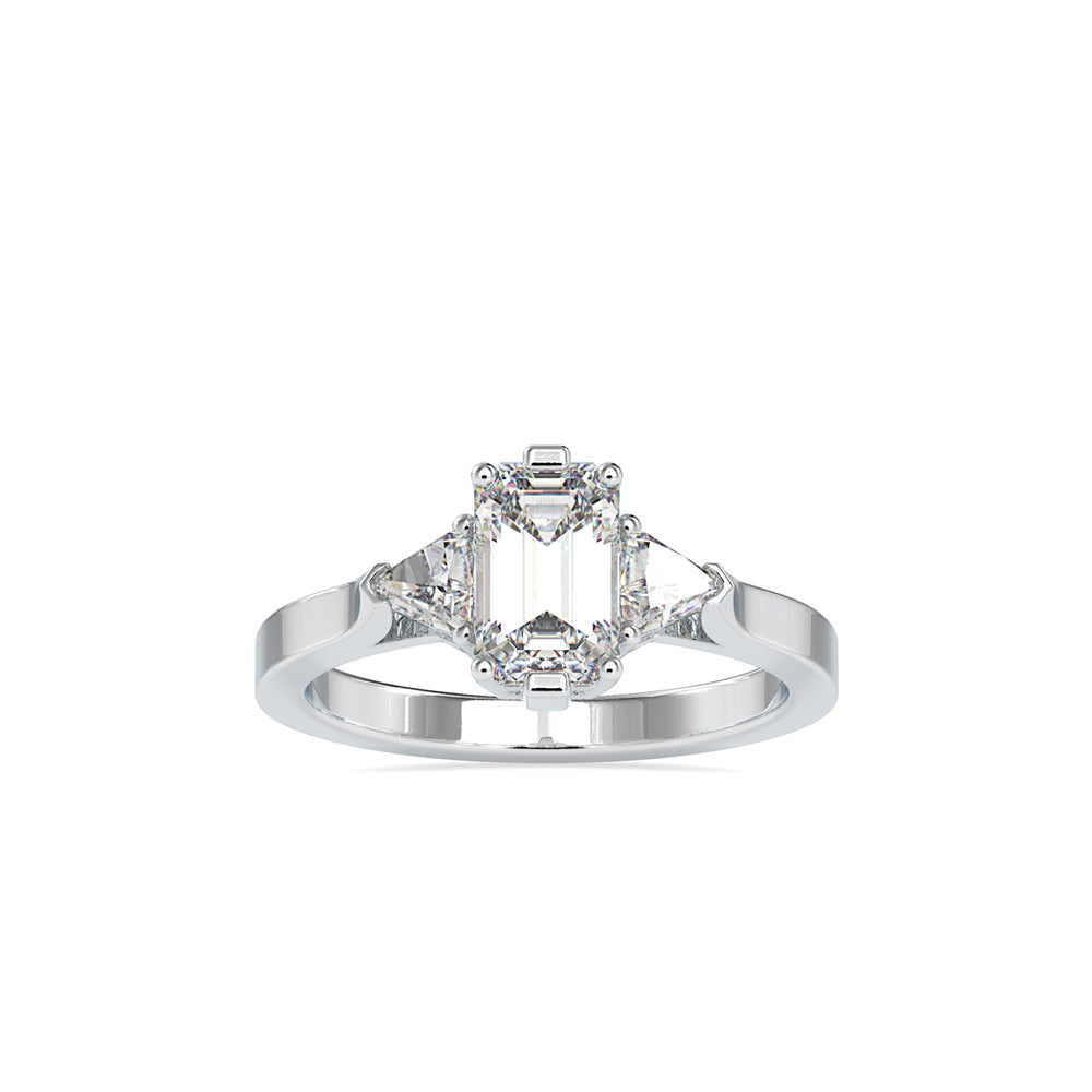 SKU: 0121 (18K)  Emerald Three-Stone Engagment Ring in Rose Gold.