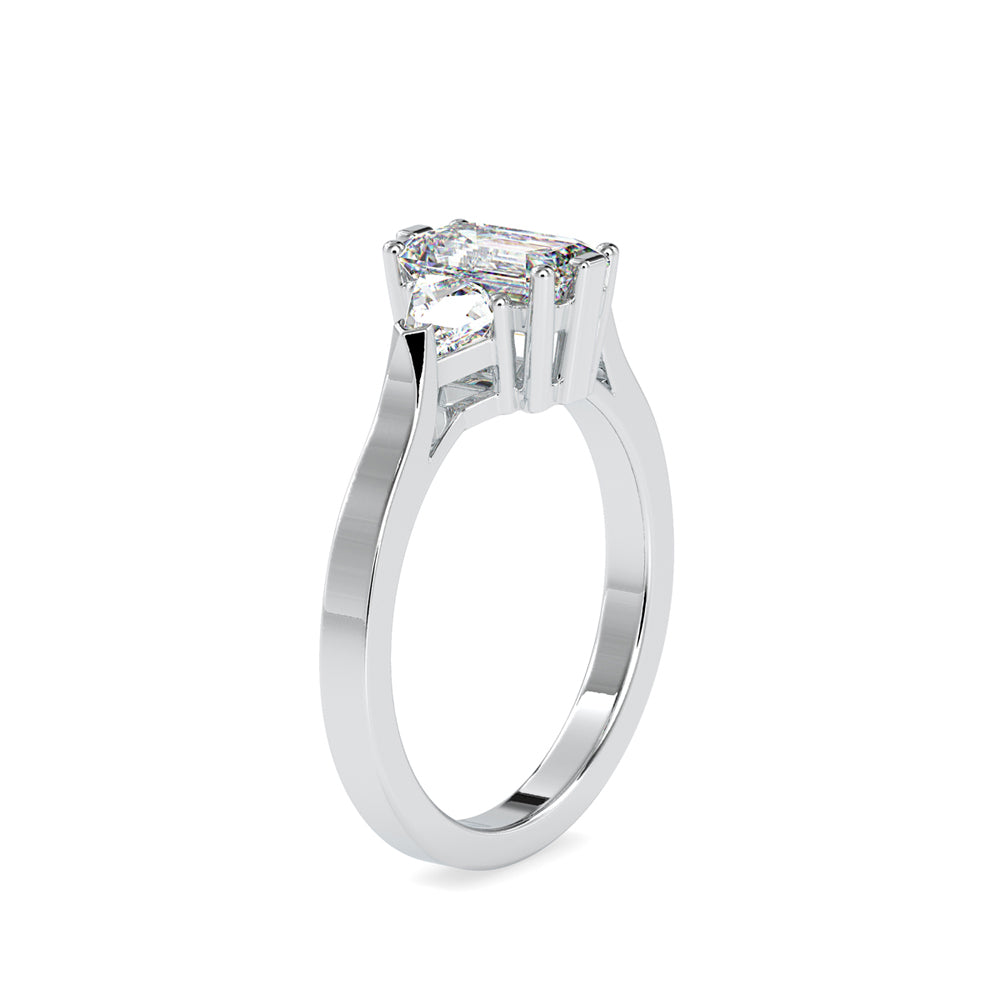 SKU: 0121 (14K)  Emerald Three-Stone Engagment Ring in Rose Gold.