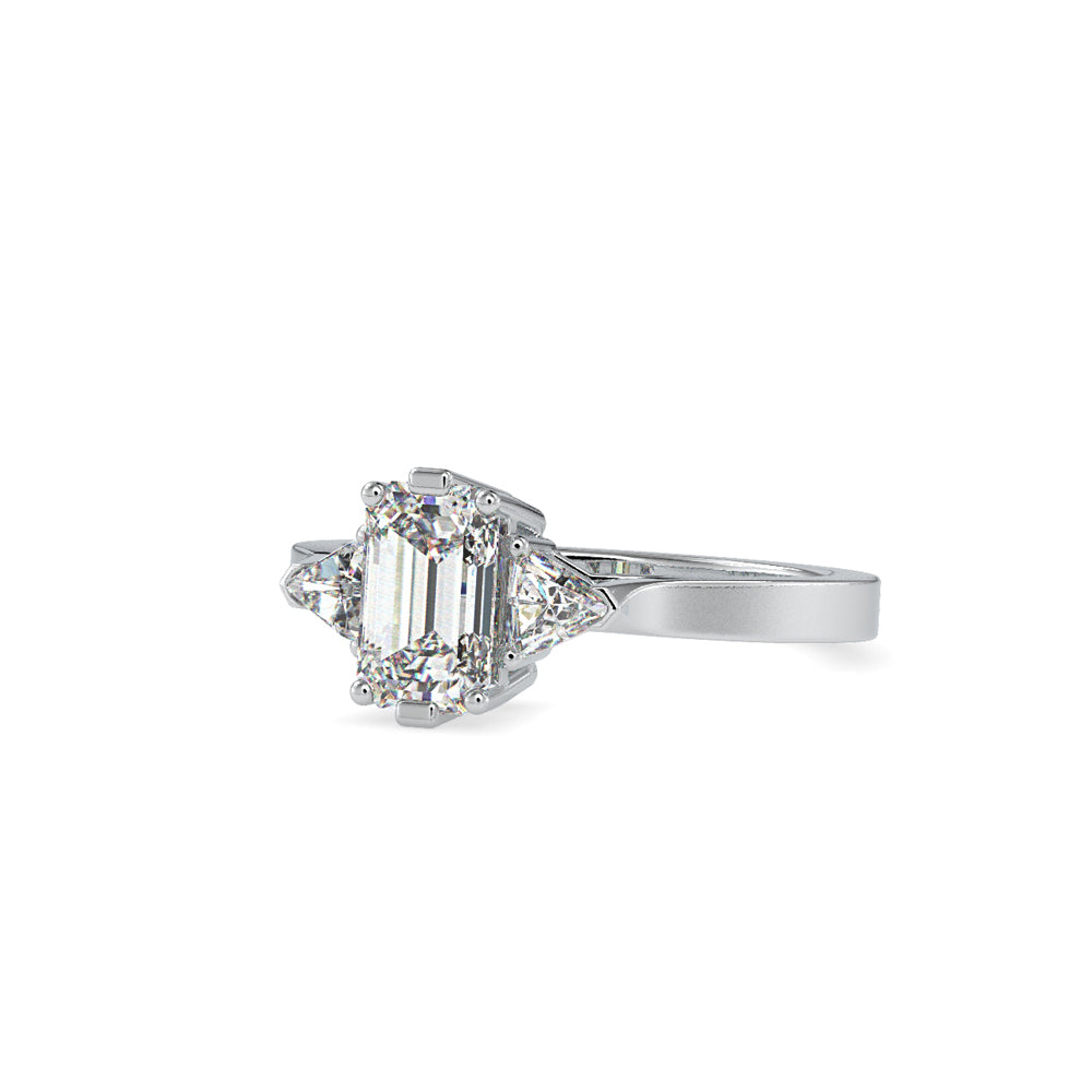 SKU: 0121 (14K)  Emerald Three-Stone Engagment Ring in Rose Gold.