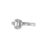 SKU: 0121 (22K)  Emerald Three-Stone Engagment Ring in Rose Gold.