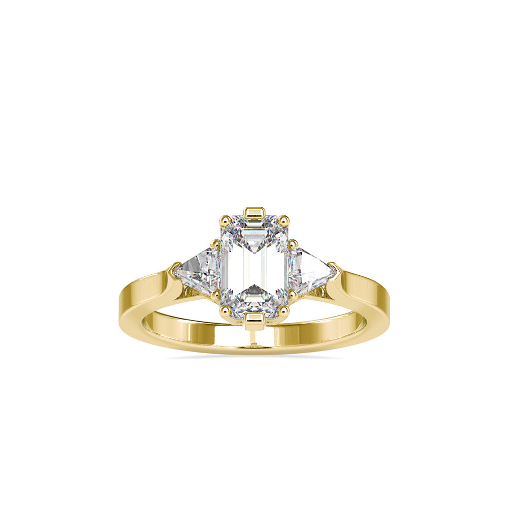 SKU: 0121 (14K)  Emerald Three-Stone Engagment Ring in Rose Gold.