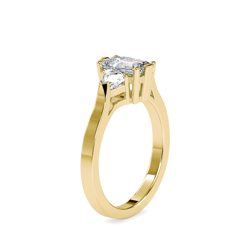 SKU: 0121 (14K)  Emerald Three-Stone Engagment Ring in Rose Gold.