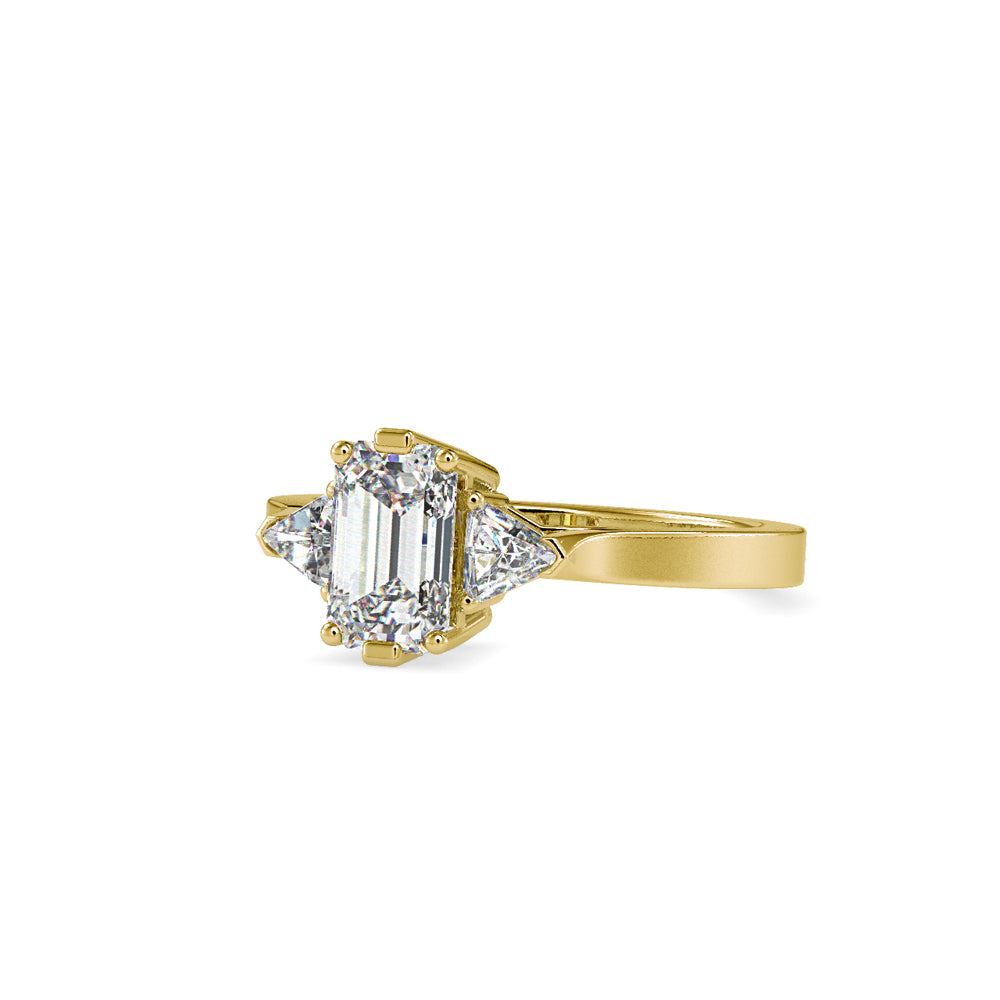 SKU: 0121 (10K)  Emerald Three-Stone Engagment Ring in Rose Gold.