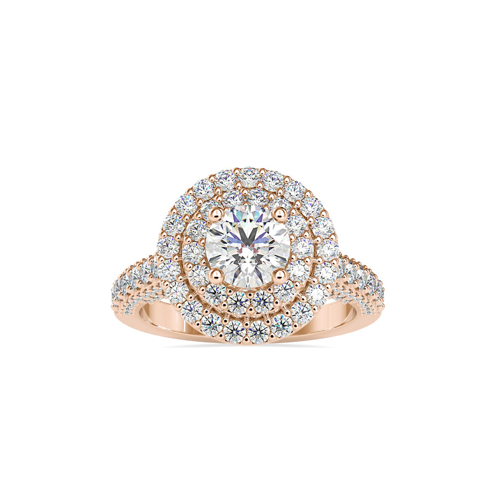 SKU: 0122 (14K) Dazzling Round Double Halo Engagment Ring in Rose Gold.