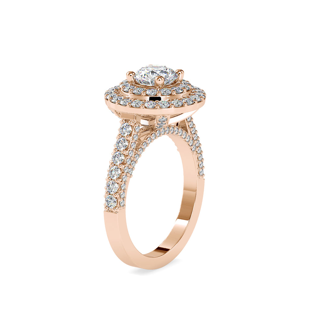 SKU: 0122 (18K) Dazzling Round Double Halo Engagment Ring in Rose Gold.