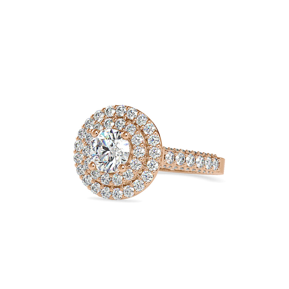 SKU: 0122 (10K) Dazzling Round Double Halo Engagment Ring in Rose Gold.