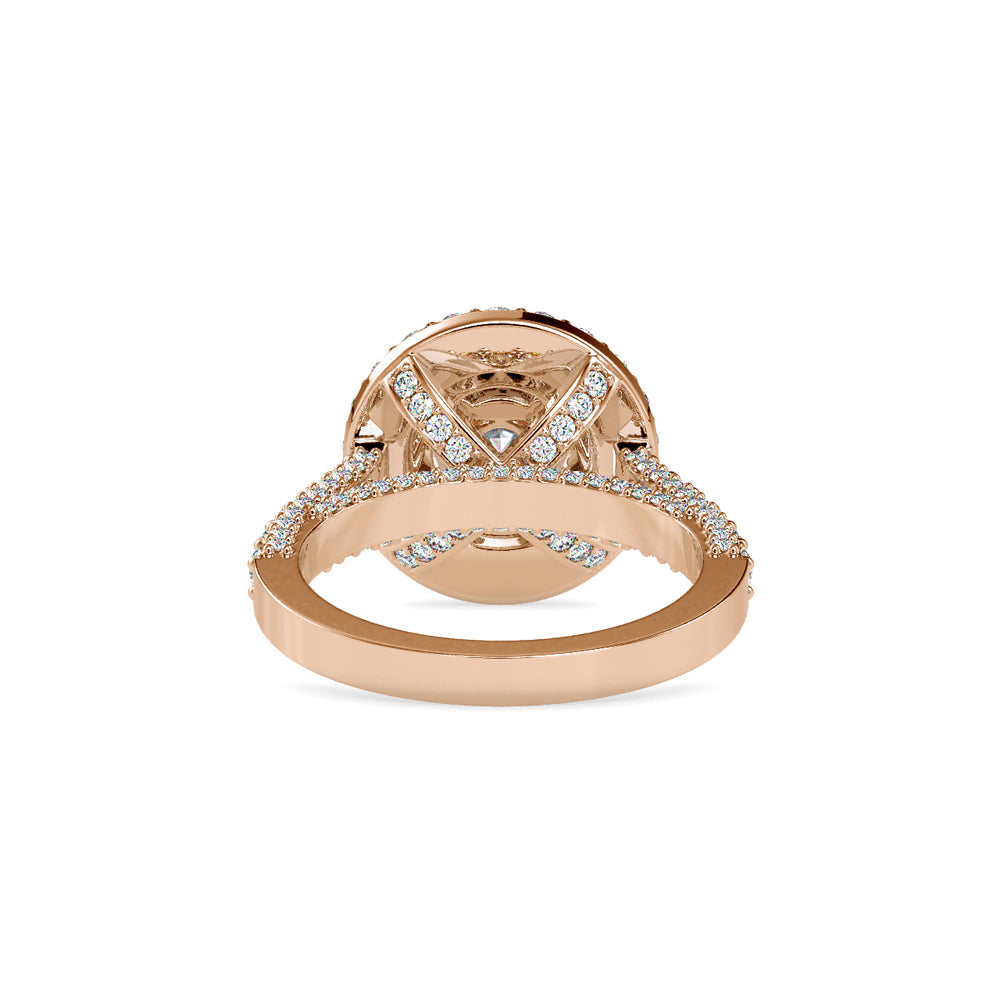 SKU: 0122 (10K) Dazzling Round Double Halo Engagment Ring in Rose Gold.