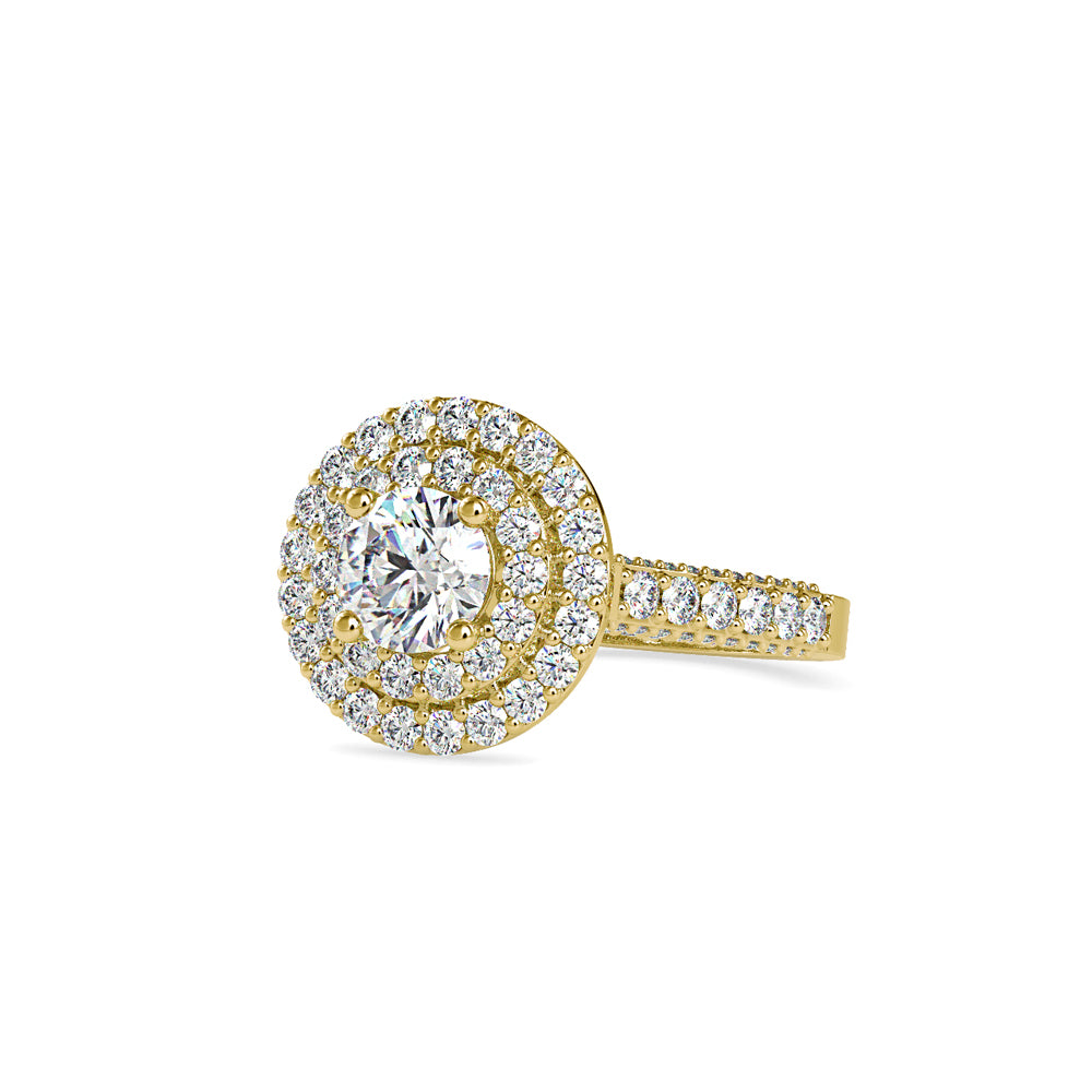 SKU: 0122 (10K) Dazzling Round Double Halo Engagment Ring in Rose Gold.