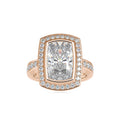 SKU: 0123 (22K) Bezel set Radiant Halo Engagment Ring in Rose Gold.